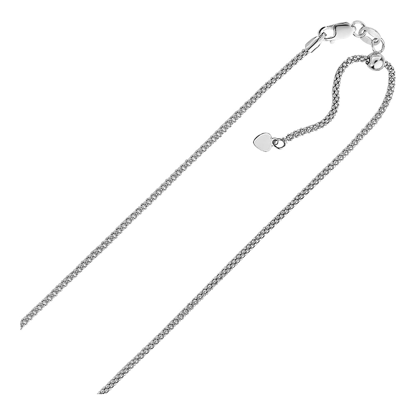 Sterling Silver 0.8mm Adjustable Popcorn Chain (0.80 mm) in a sleek high-contrast midnight luxury editorial style