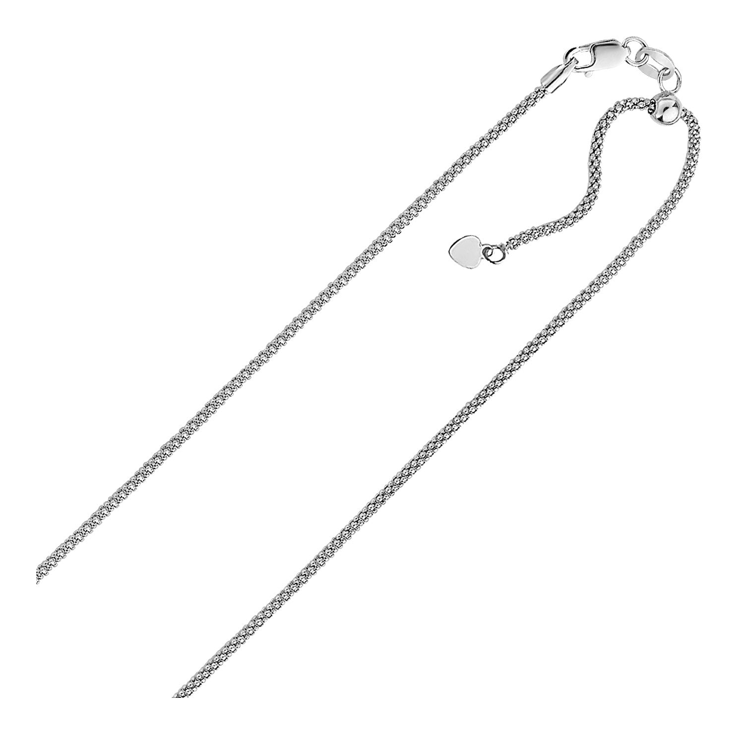 Sterling Silver 0.8mm Adjustable Popcorn Chain (0.80 mm) in a sleek high-contrast midnight luxury editorial style