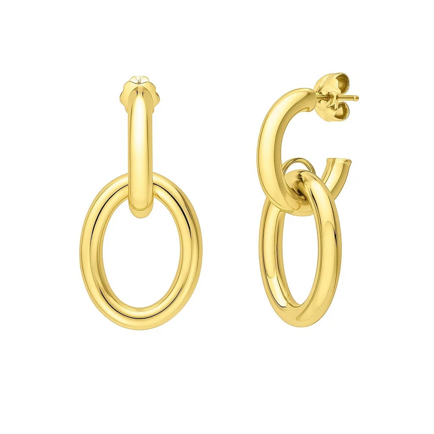 Interlocking Link Earrings in 14K Yellow Gold in a sleek high-contrast midnight luxury editorial style