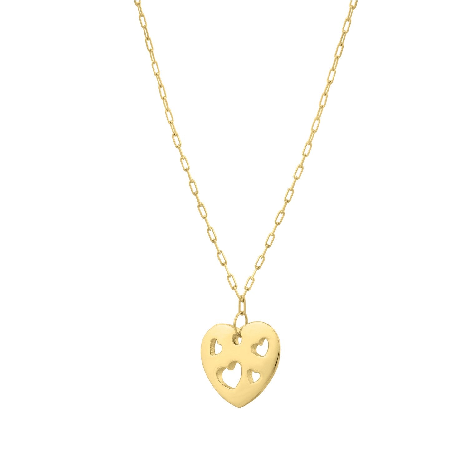 Cutout Heart Necklace in 14K Yellow Gold in a sleek high-contrast midnight luxury editorial style
