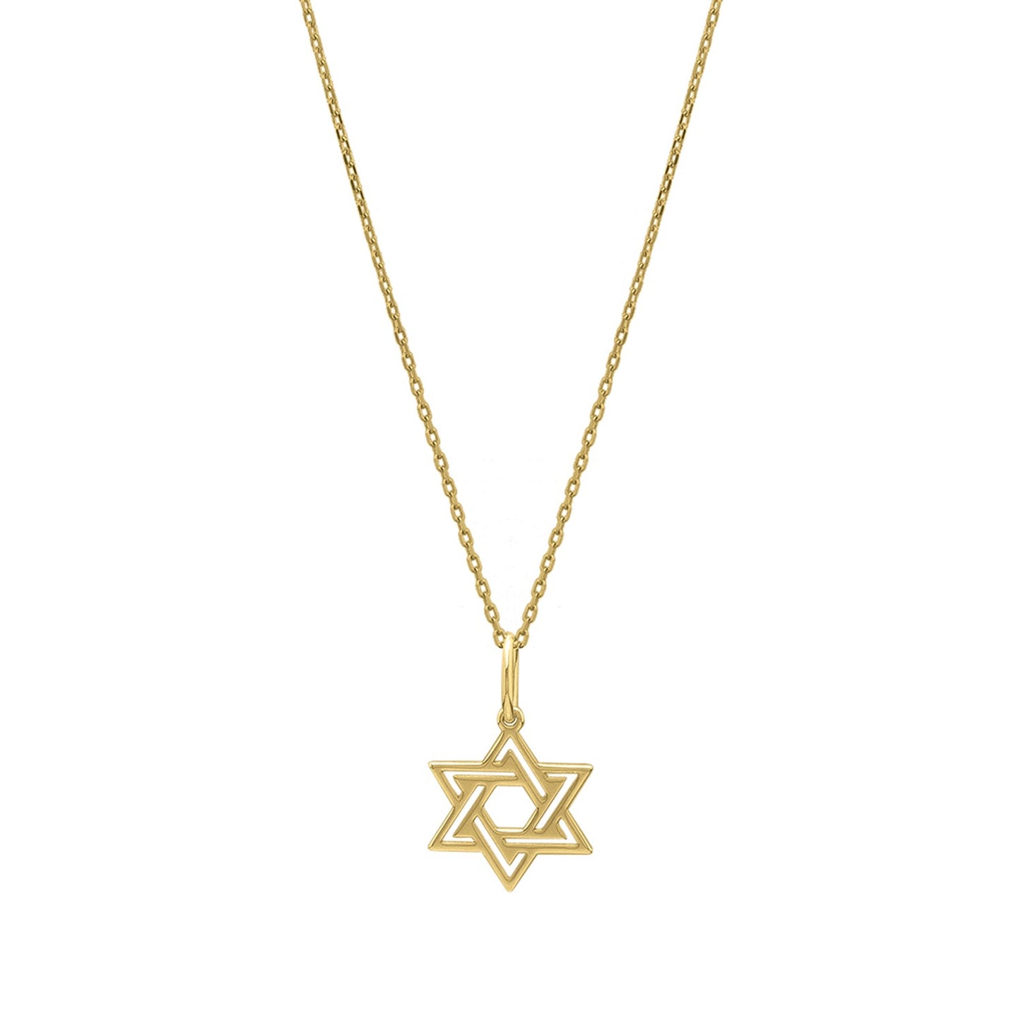 Star of David Necklace in 14K Yellow Gold in a sleek high-contrast midnight luxury editorial style