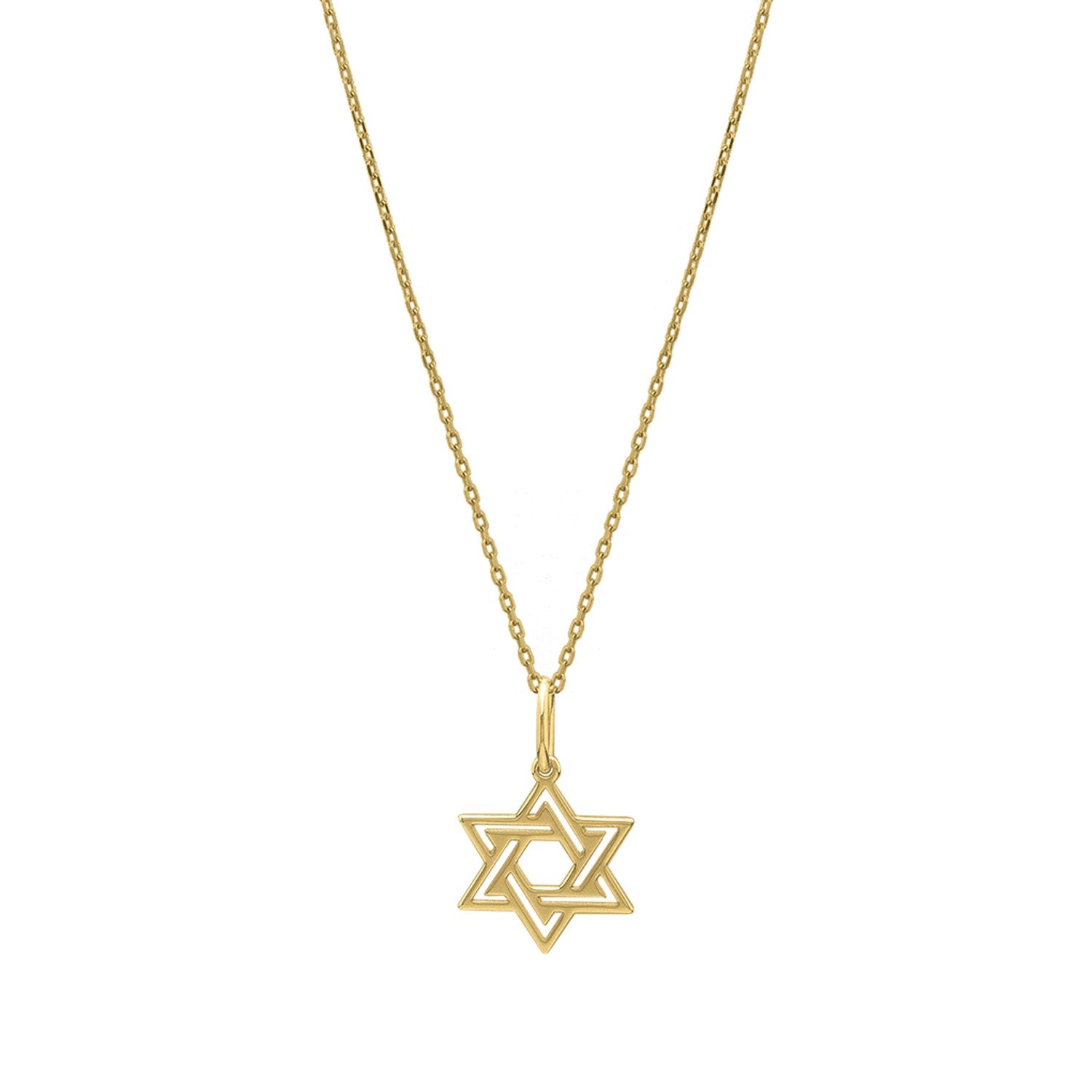 Star of David Necklace in 14K Yellow Gold in a sleek high-contrast midnight luxury editorial style