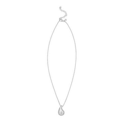 Sterling Silver Rhodium Plated Puffed Raindrop CZ Necklace