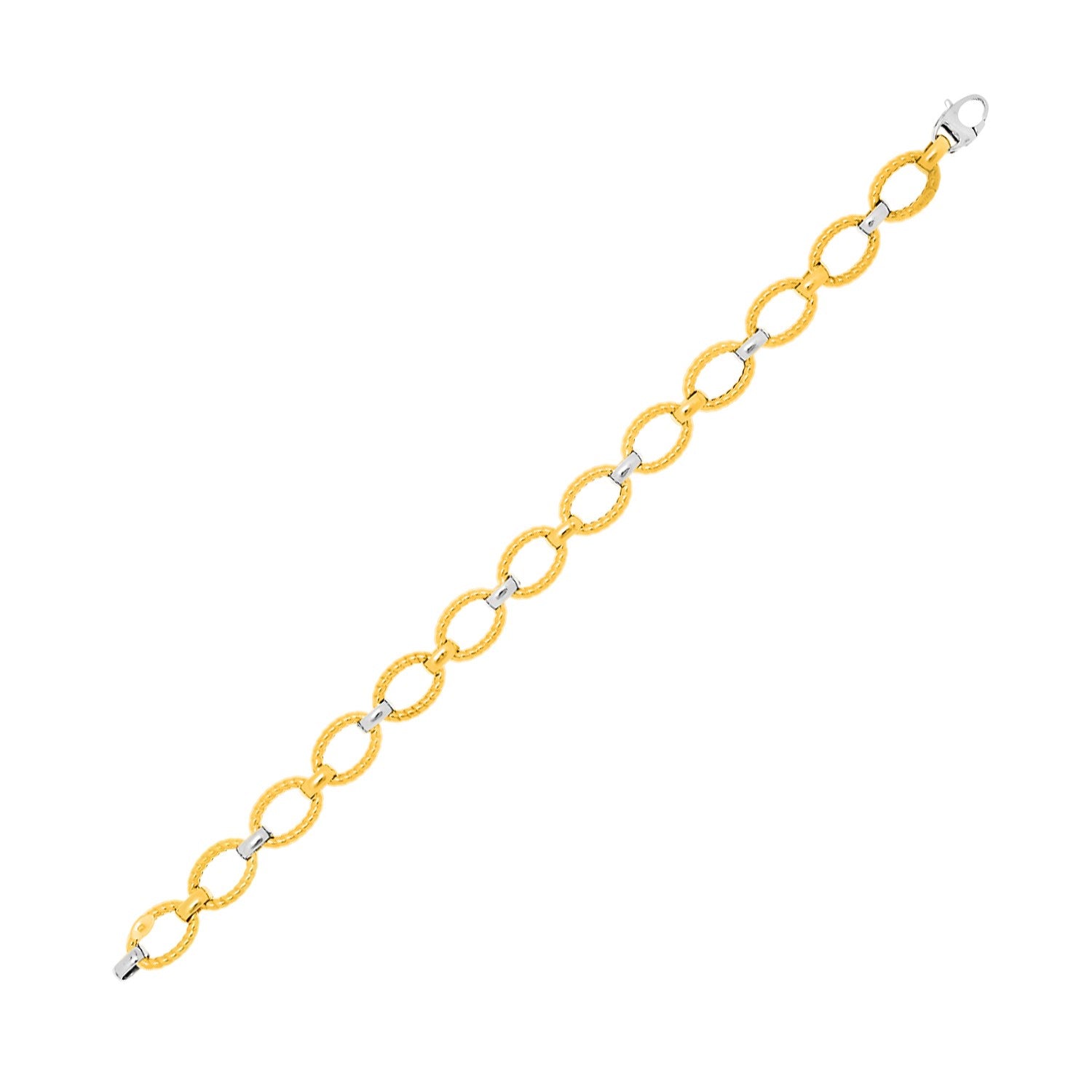 14k Two-Tone Gold Chain Bracelet with Textured Oval Links (6.35 mm) in a sleek high-contrast midnight luxury editorial style