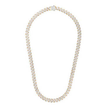 14k Two Tone Gold Miami Cuban Chain Necklace with White Pave