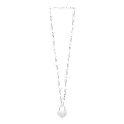 Sterling Silver Rhodium Plated Padlock Heart Necklace