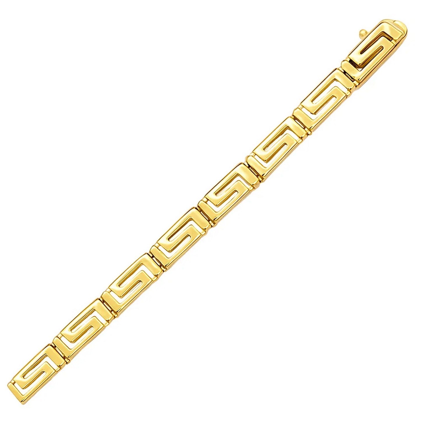 14k Yellow Gold Greek Fret Design Fancy Bracelet (3.30 mm) in a sleek high-contrast midnight luxury editorial style