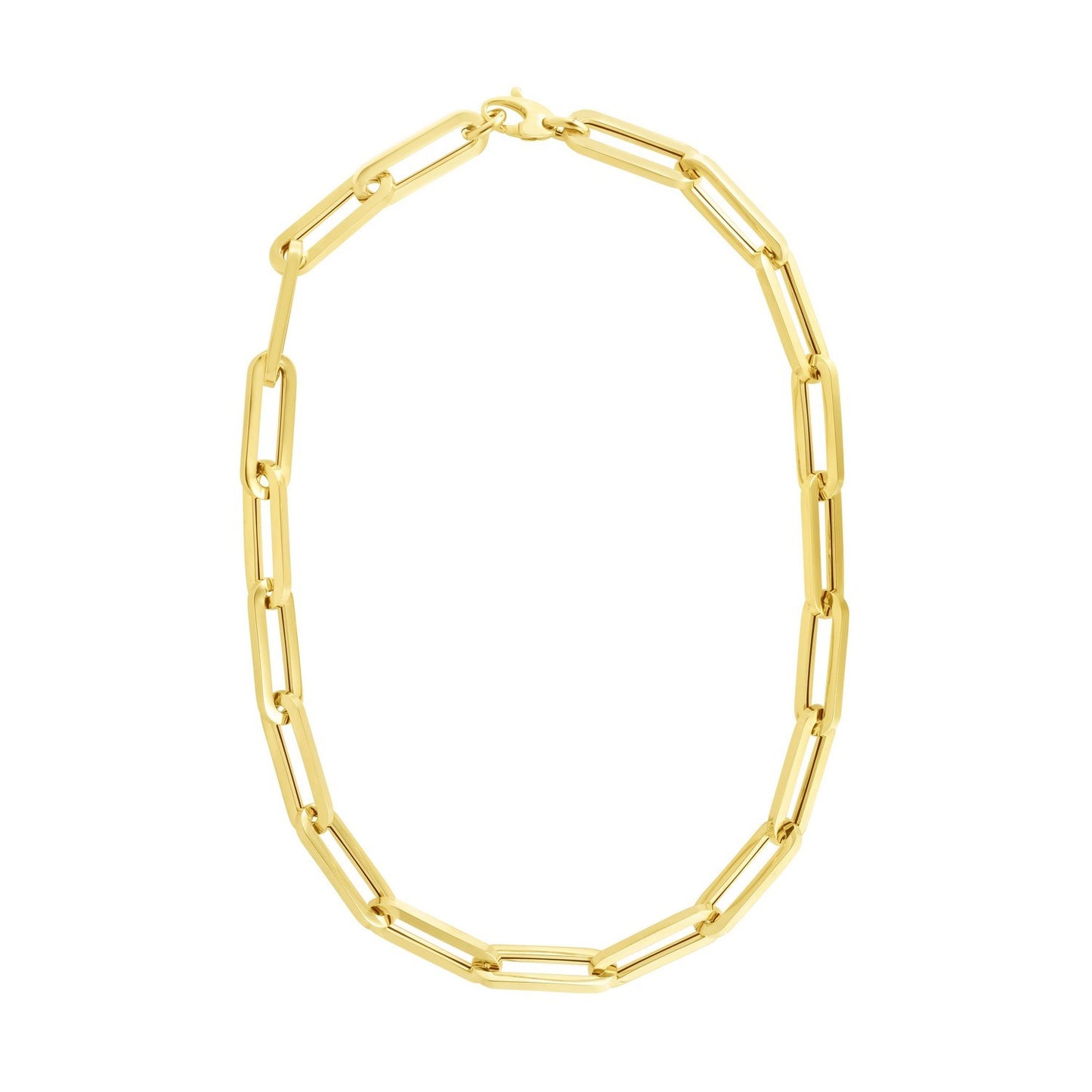 14k Yellow Gold Extra Wide Paperclip Chain Necklace in a sleek high-contrast midnight luxury editorial style