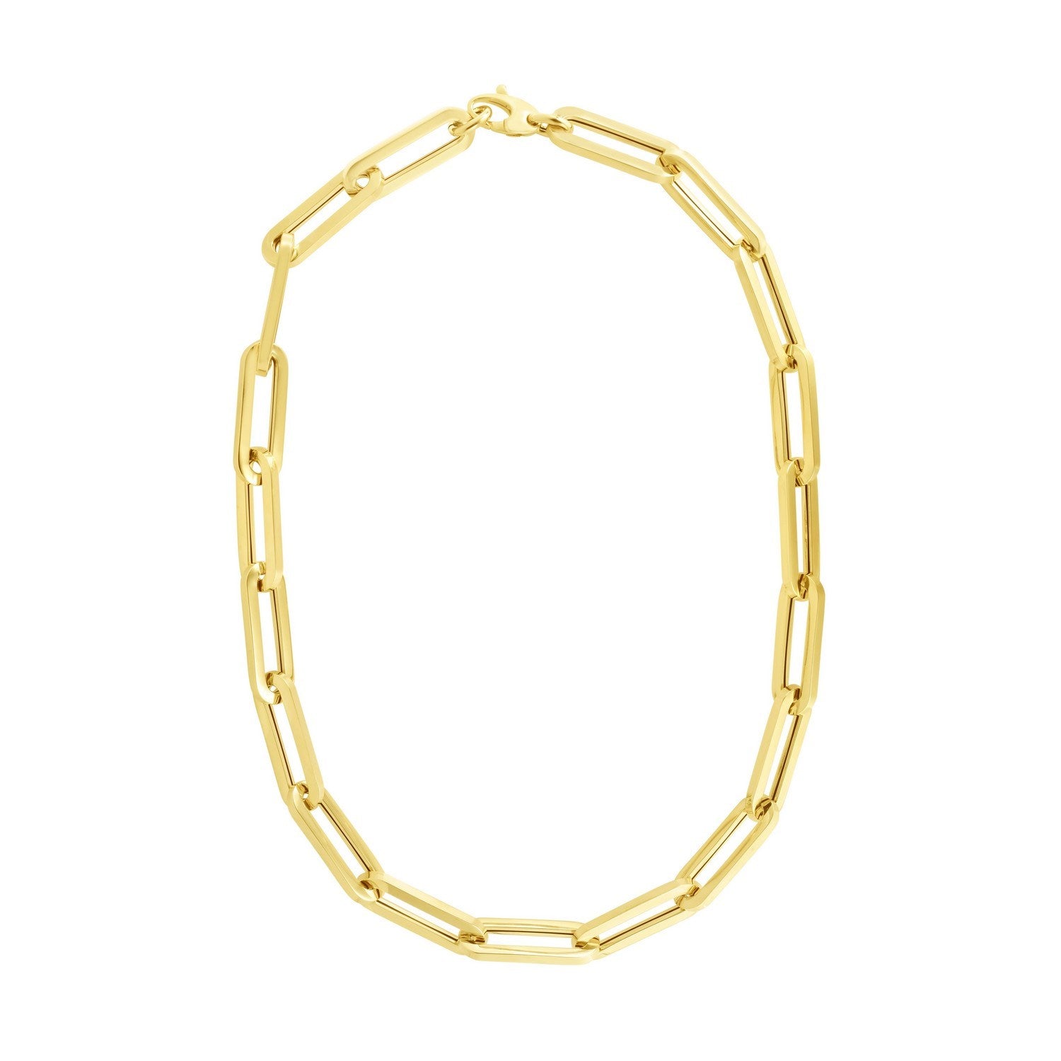 14k Yellow Gold Extra Wide Paperclip Chain Necklace in a sleek high-contrast midnight luxury editorial style