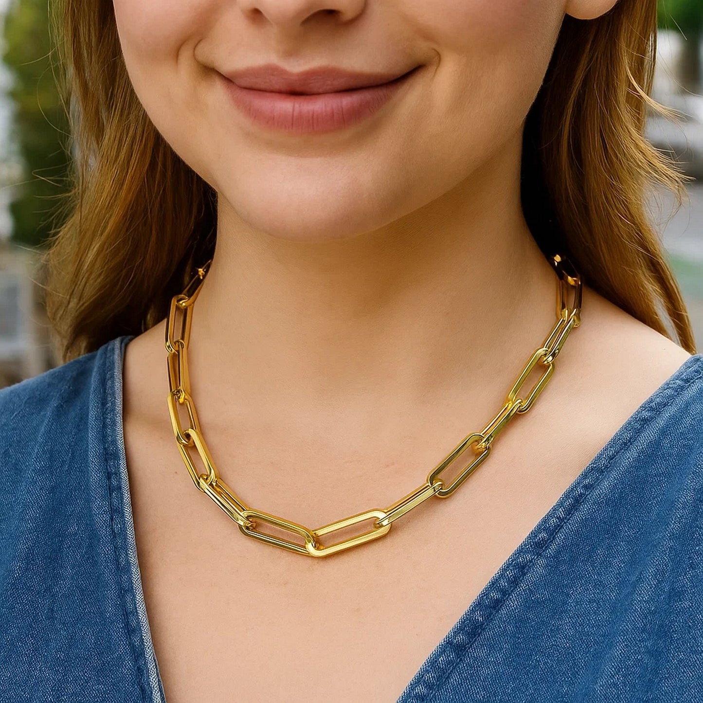 14k Yellow Gold Extra Wide Paperclip Chain Necklace