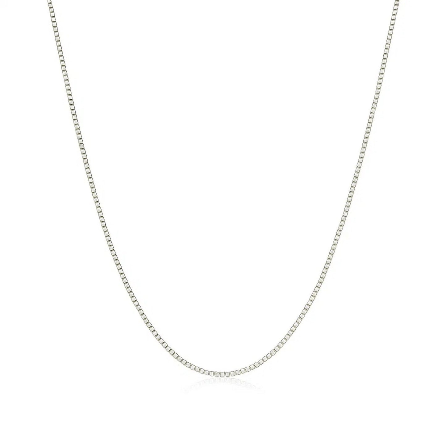 14k White Gold Classic Box Chain (0.45 mm) in a sleek high-contrast midnight luxury editorial style