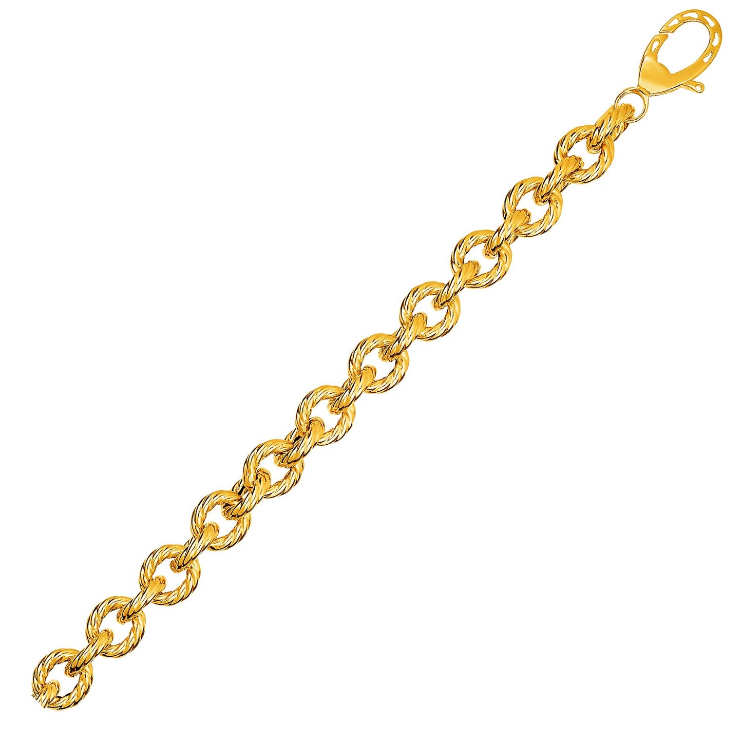 Textured Oval Link Bracelet in 14k Yellow Gold (8.70 mm) in a sleek high-contrast midnight luxury editorial style