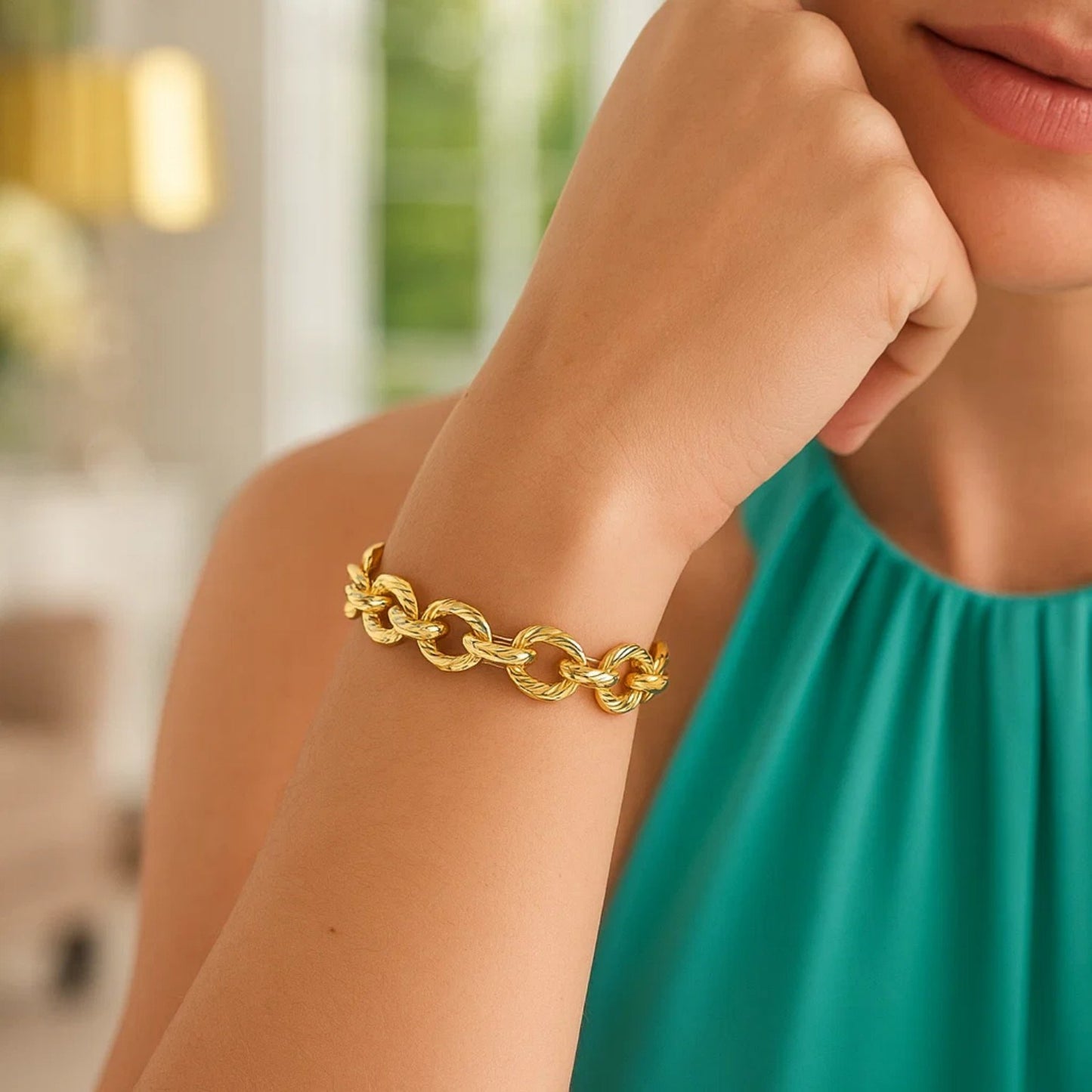 Textured Oval Link Bracelet in 14k Yellow Gold  (8.70 mm)