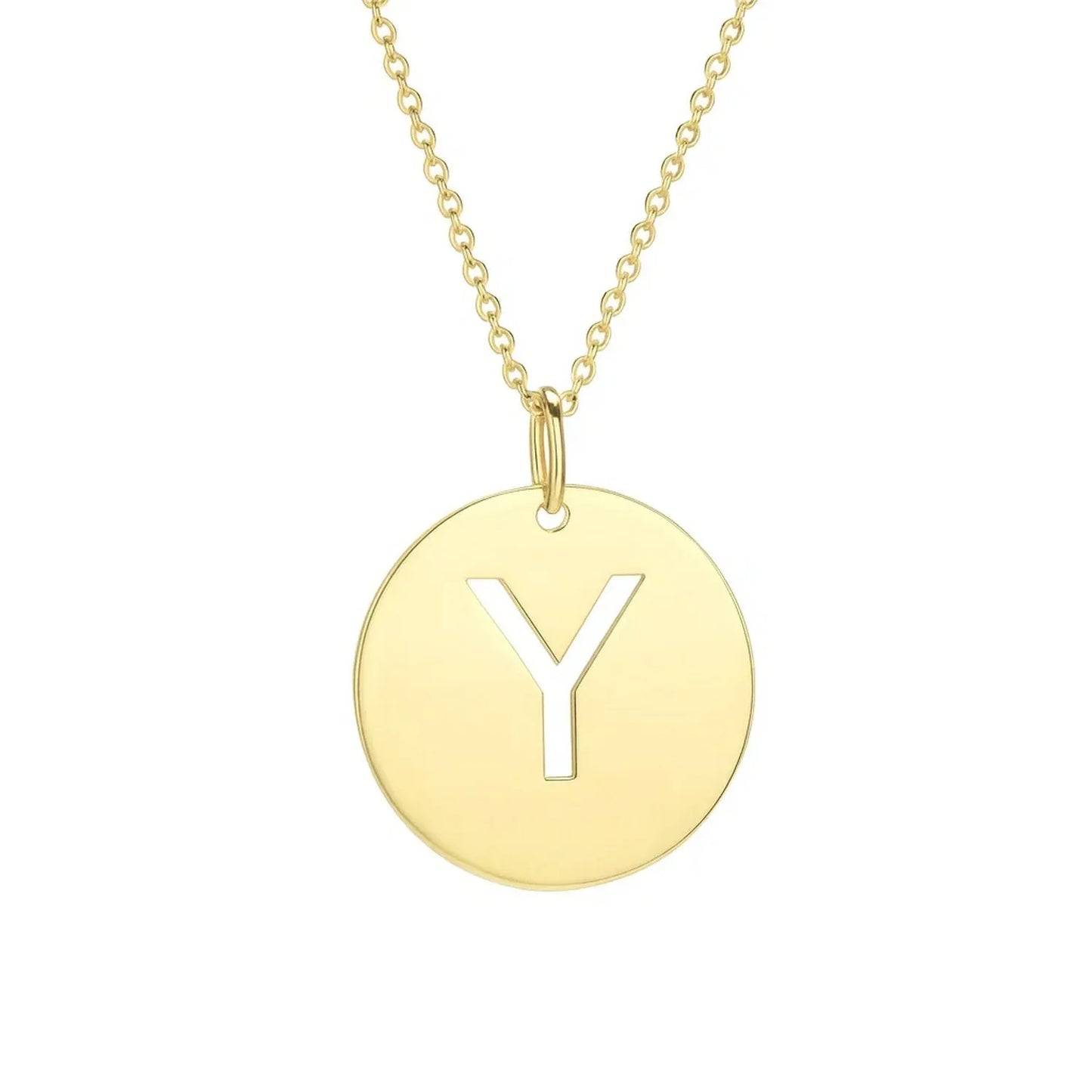 14K Yellow Gold Disc Initial Y Pendant - Peelerie
