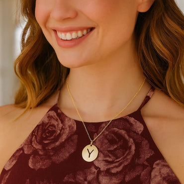 14K Yellow Gold Disc Initial Y Pendant