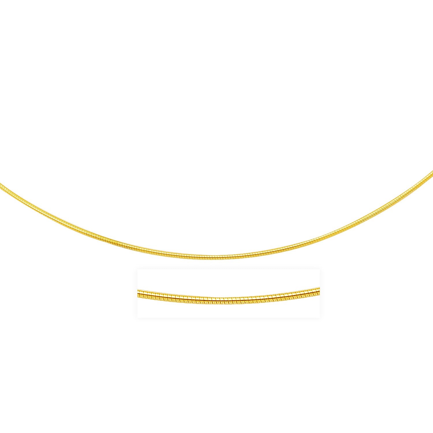 14k Yellow Gold Thin Motif Round Omega Necklace in a sleek high-contrast midnight luxury editorial style