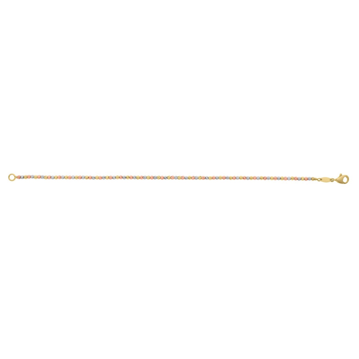 10K Yellow Gold Tricolor Diamond Cut Bead Bracelet