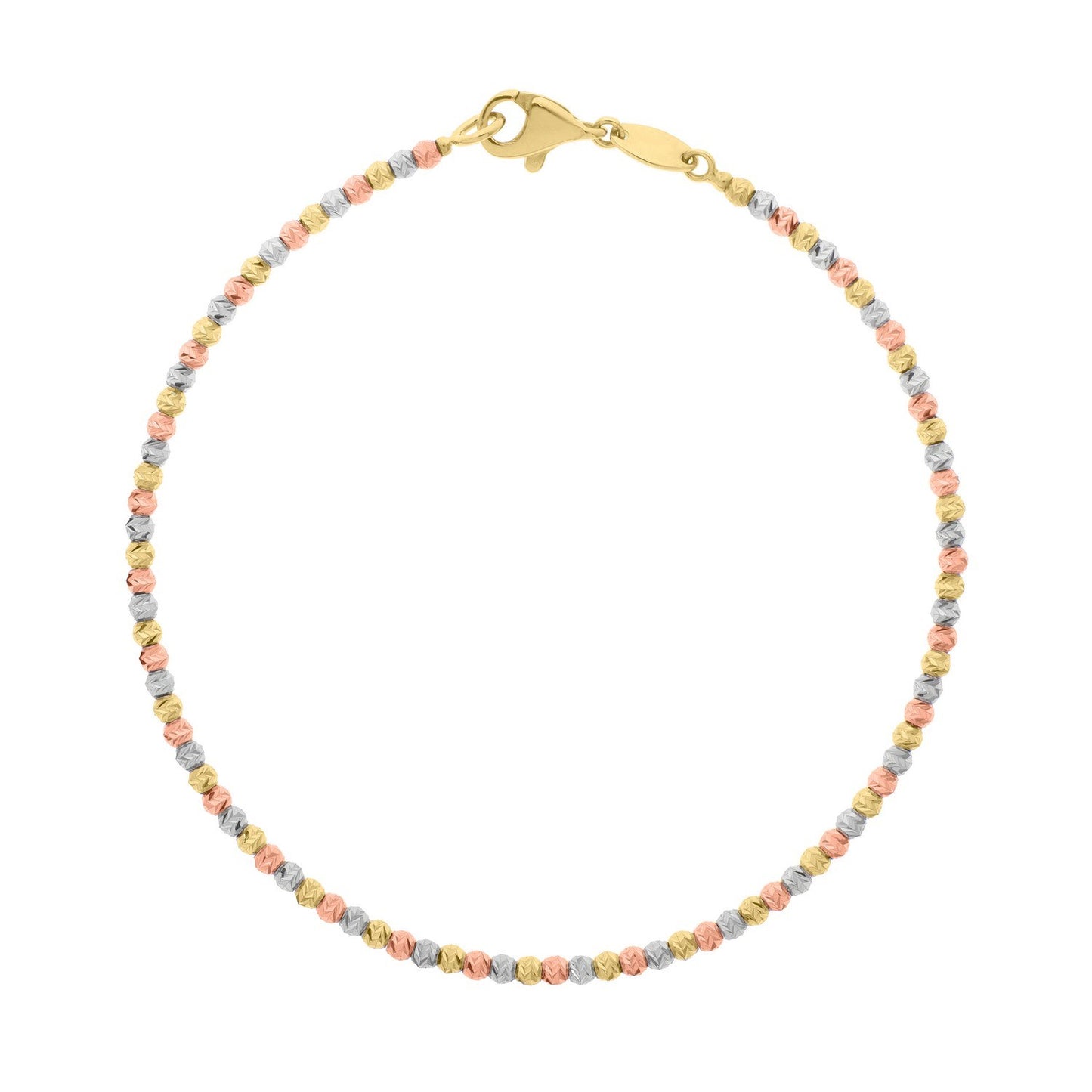 10K Yellow Gold Tricolor Diamond Cut Bead Bracelet