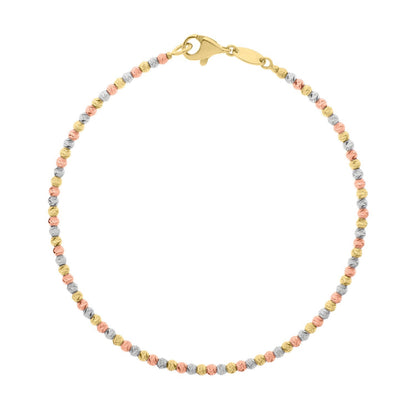 10K Yellow Gold Tricolor Diamond Cut Bead Bracelet