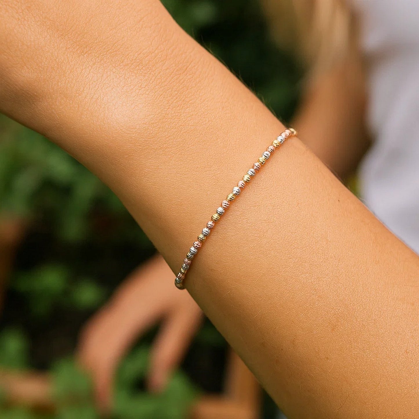 10K Yellow Gold Tricolor Diamond Cut Bead Bracelet