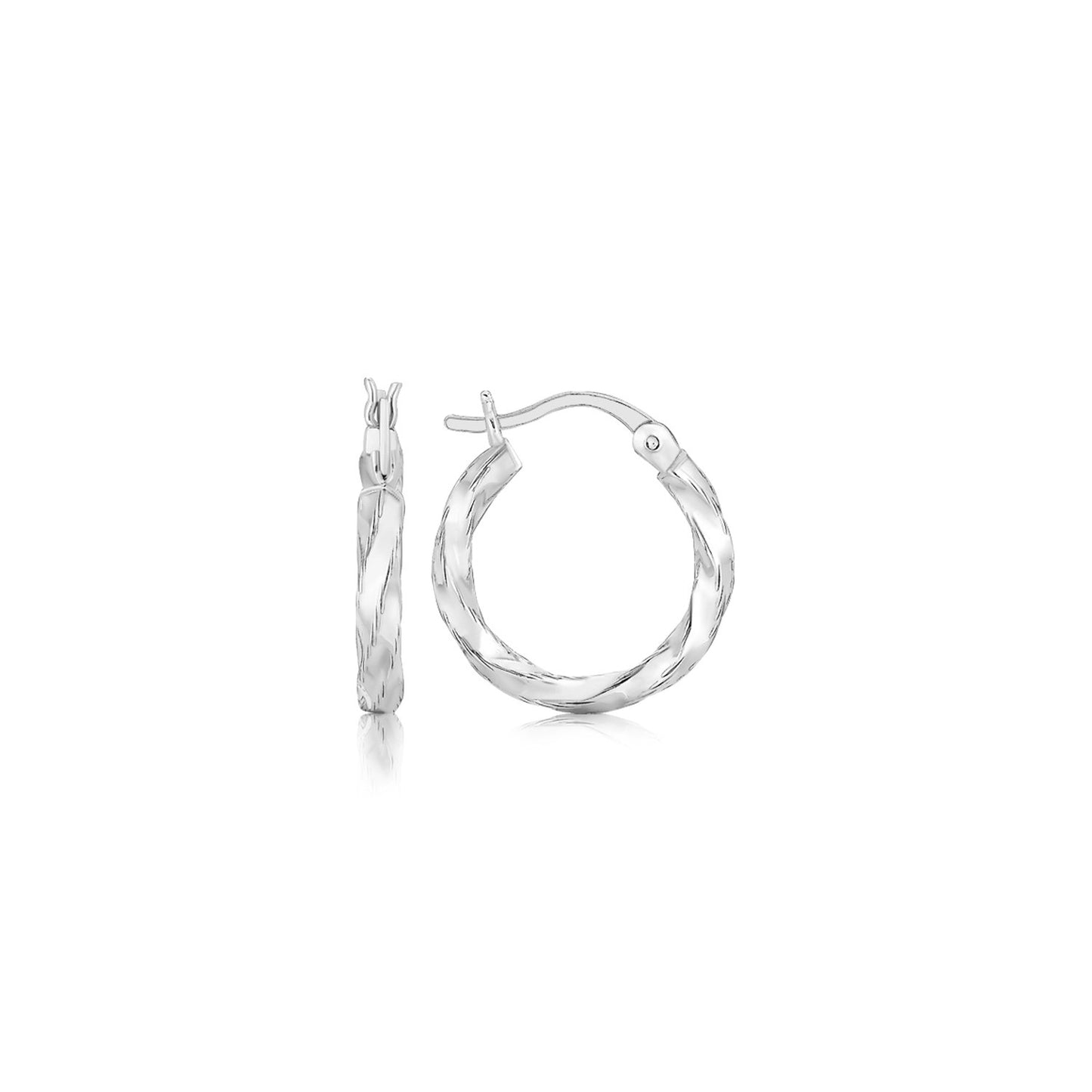Spiral Style Polished Hoop Earrings in Sterling Silver(3x15mm) in a sleek high-contrast midnight luxury editorial style