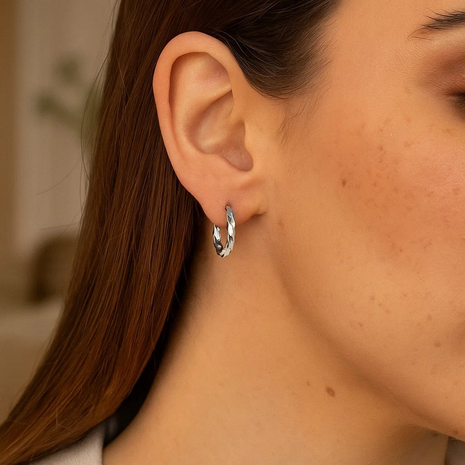 Spiral Style Polished Hoop Earrings in Sterling Silver(3x15mm) - Peelerie