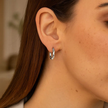 Spiral Style Polished Hoop Earrings in Sterling Silver(3x15mm) - Peelerie