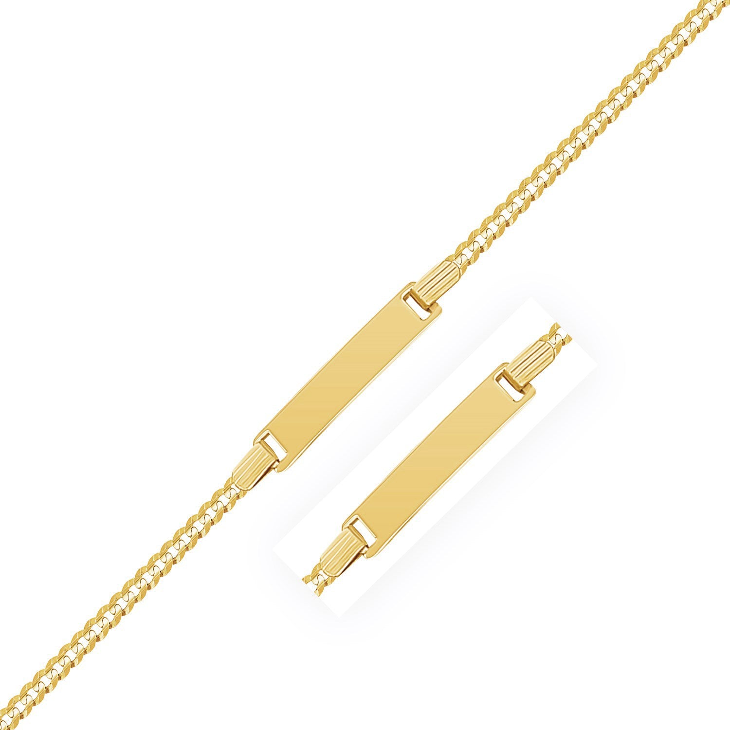 14k Yellow Gold Curb Link Style Childrens ID Bracelet (3.30 mm) in a sleek high-contrast midnight luxury editorial style