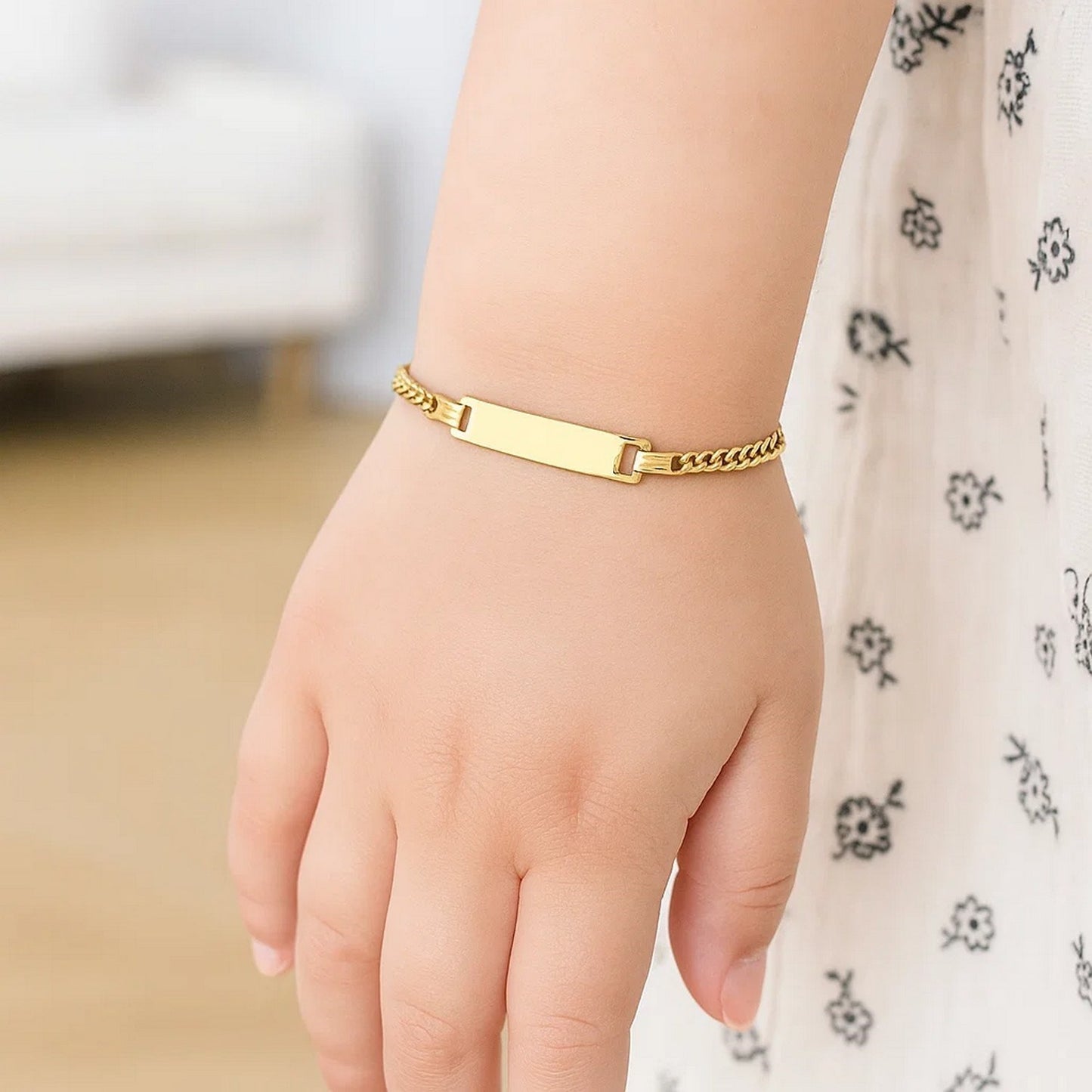 14k Yellow Gold Curb Link Style Childrens ID Bracelet (3.30 mm)