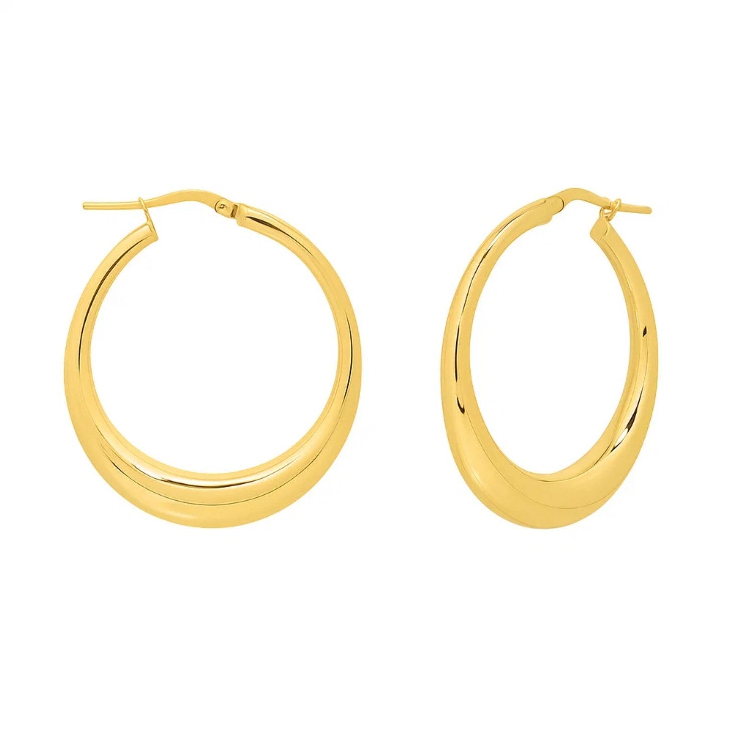 Oval Electroform Hoop Earrings in 14K Yellow Gold in a sleek high-contrast midnight luxury editorial style