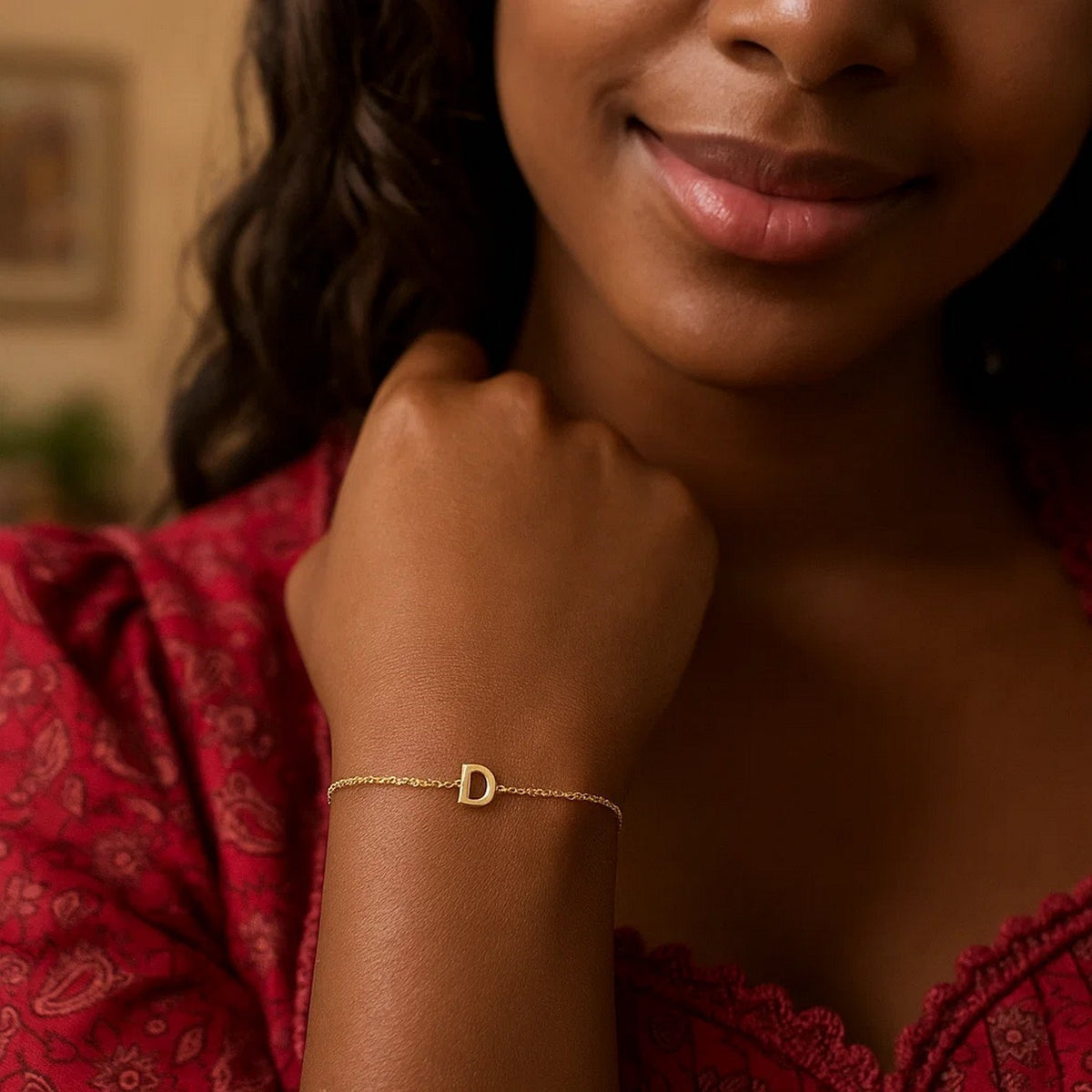 14K Yellow Gold Mini Initial D Bracelet