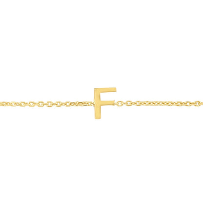 14K Yellow Gold Mini Initial F Bracelet