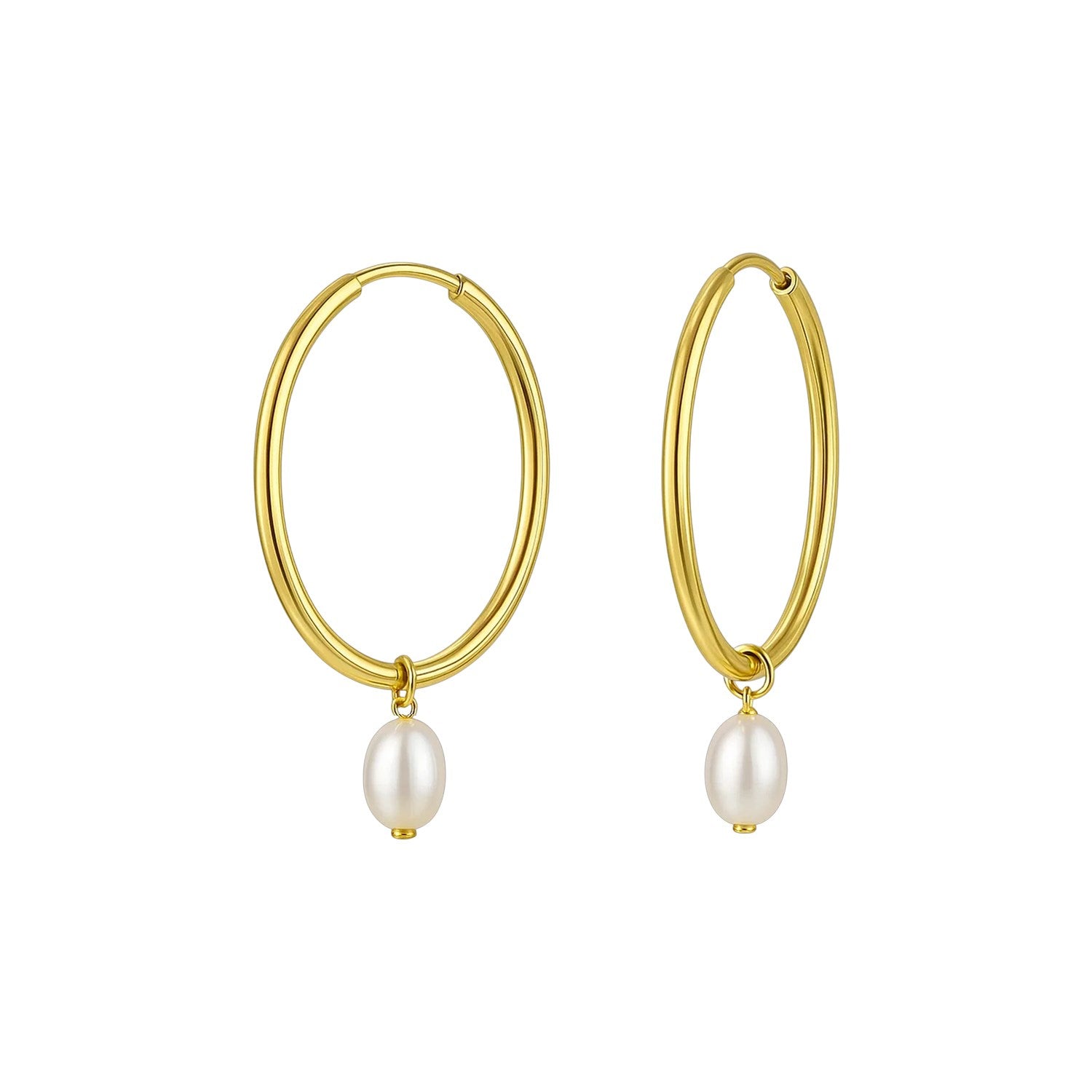 Pearl Drop Oval Earrings in 14K Yellow Gold in a sleek high-contrast midnight luxury editorial style