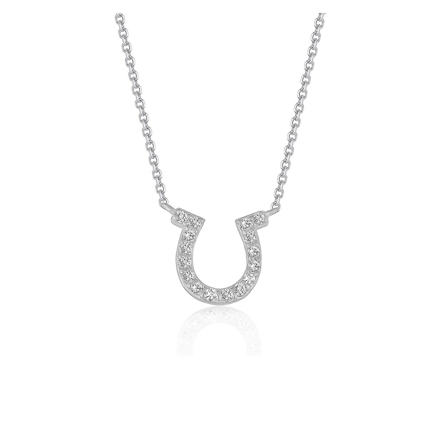 14k White Gold Horseshoe Design Diamond Pendant in a sleek high-contrast midnight luxury editorial style