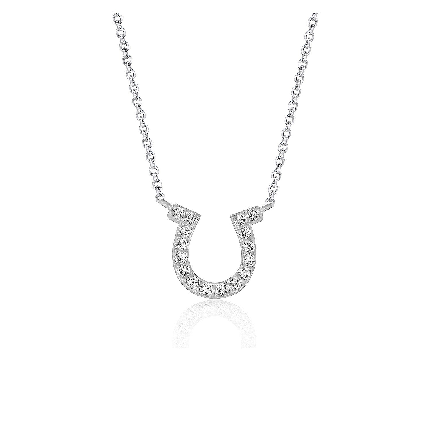 14k White Gold Horseshoe Design Diamond Pendant in a sleek high-contrast midnight luxury editorial style