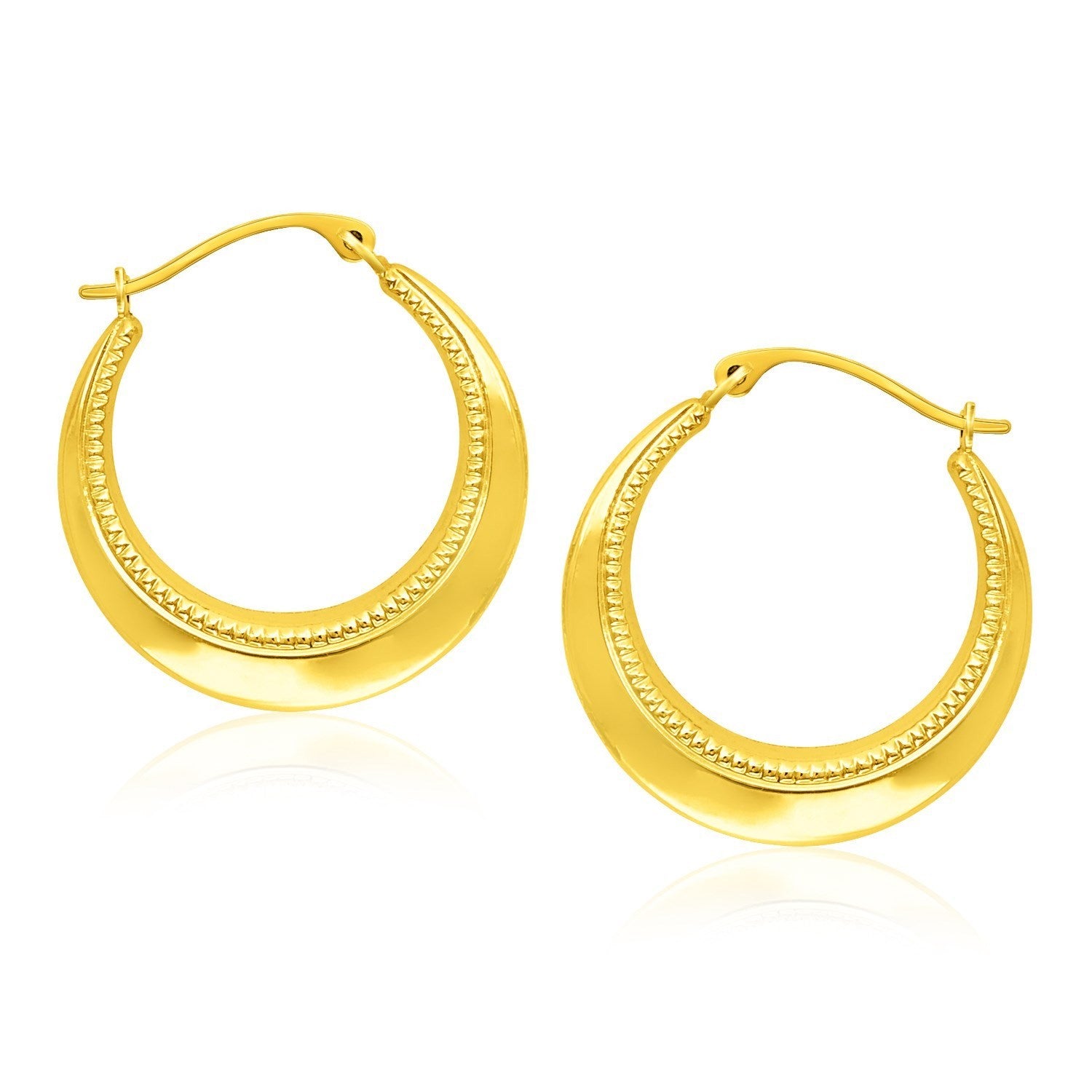 14k Yellow Gold Round Rope Texture Hoop Earrings in a sleek high-contrast midnight luxury editorial style