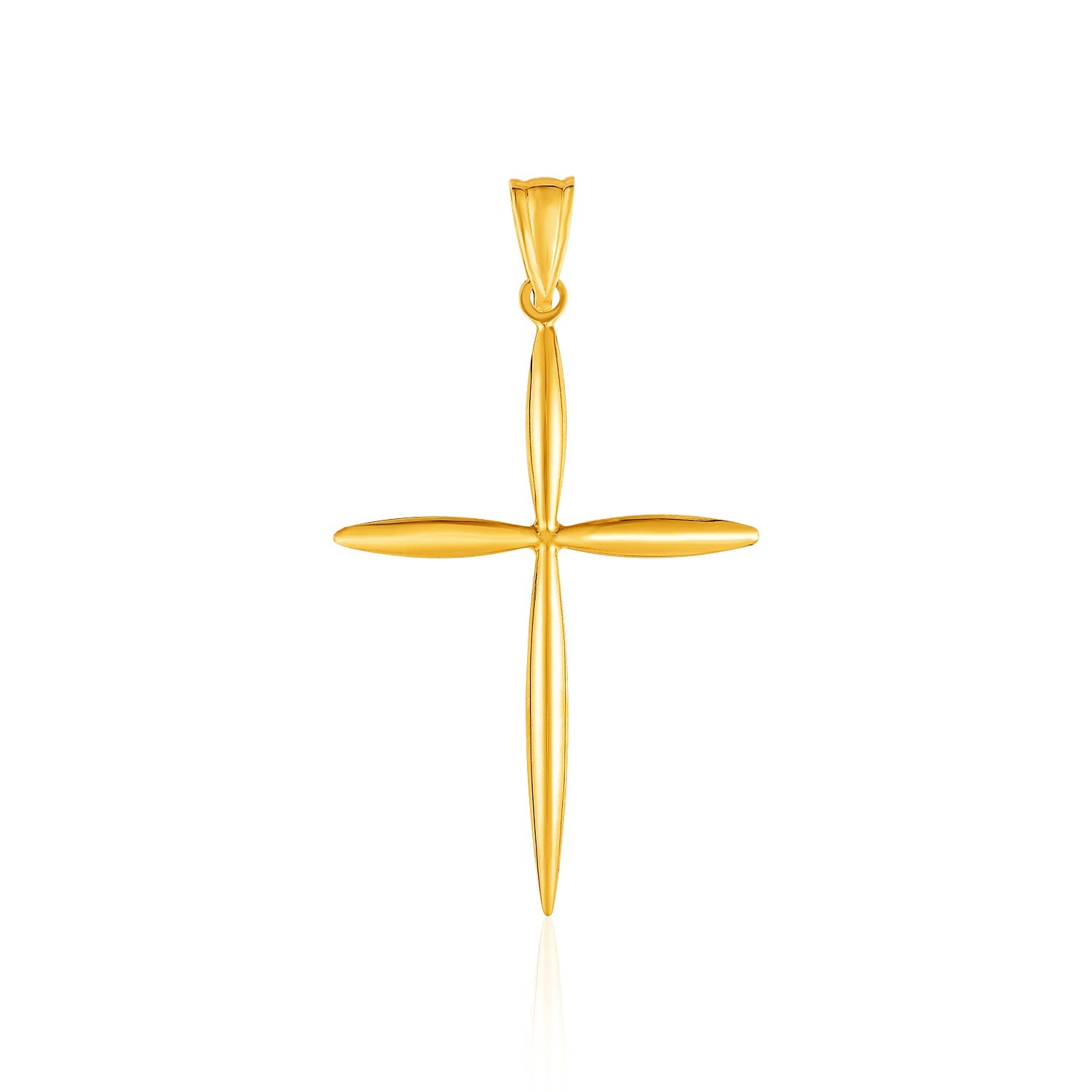 14k Yellow Gold Rounded and Pointed Cross Pendant in a sleek high-contrast midnight luxury editorial style