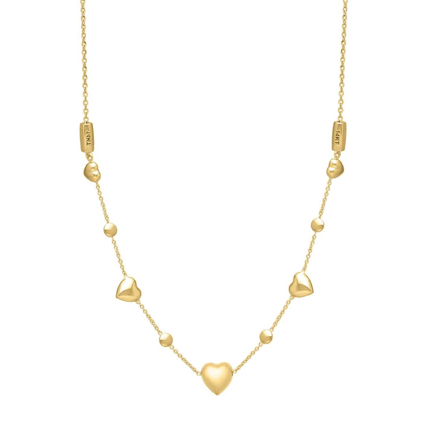 14k Yellow Gold Puff Heart Adjustable Necklace in a sleek high-contrast midnight luxury editorial style