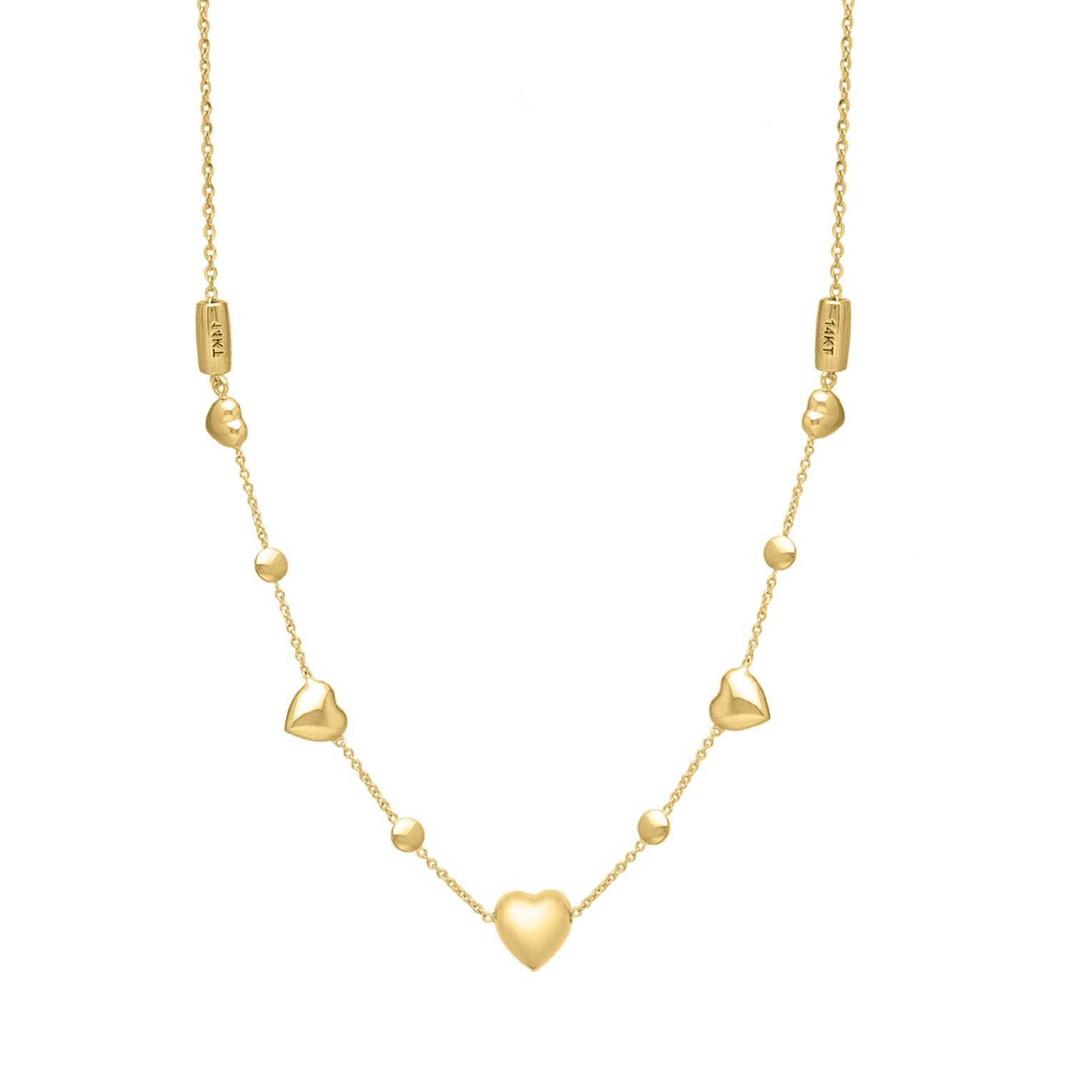 14k Yellow Gold Puff Heart Adjustable Necklace in a sleek high-contrast midnight luxury editorial style