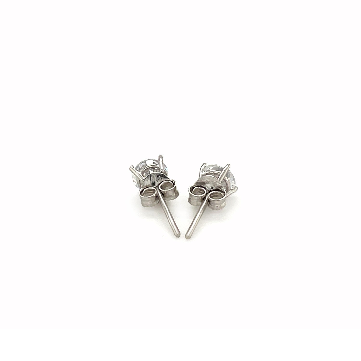 Sterling Silver Stud Earrings with White Hue Faceted Cubic Zirconia(5mm) - Peelerie