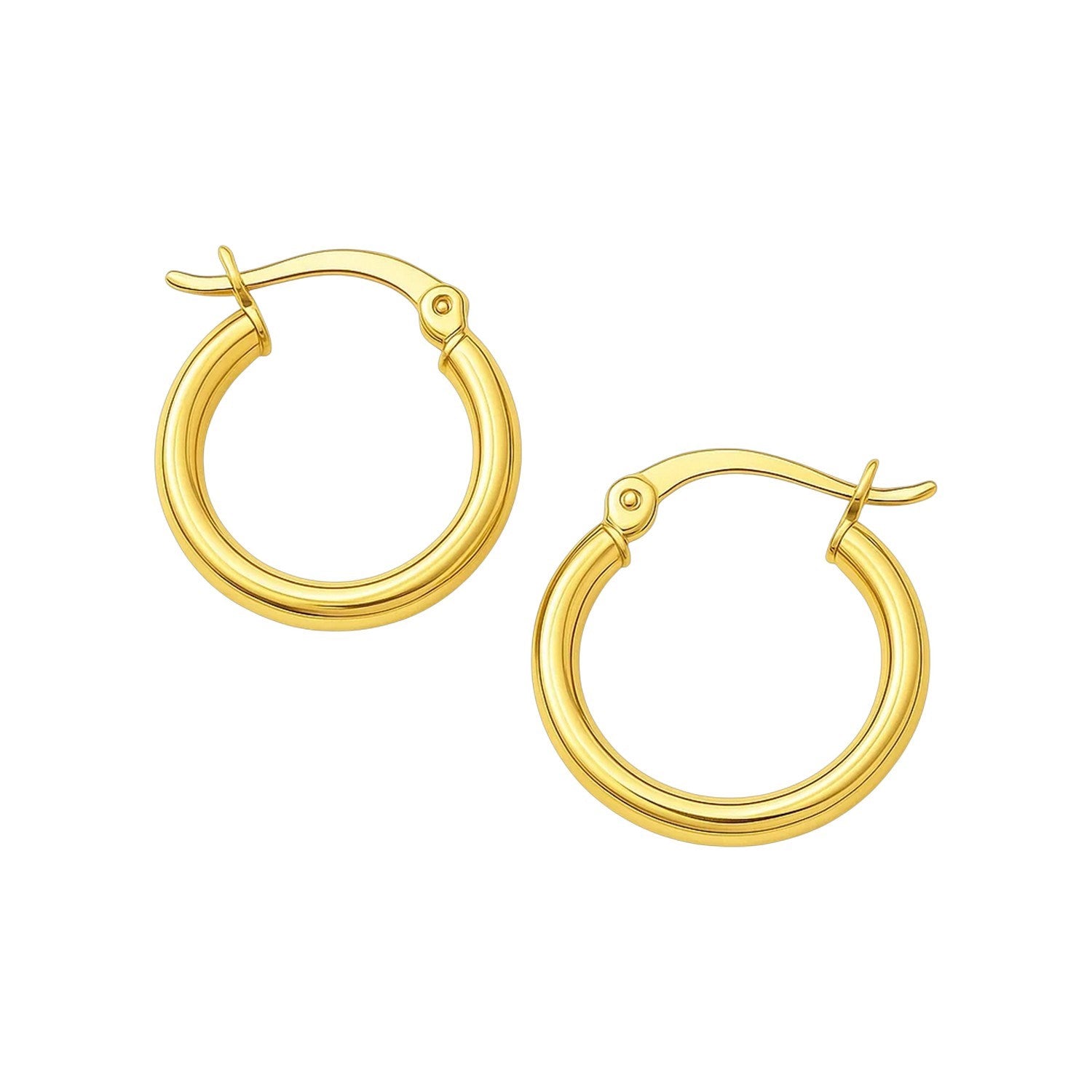 10k Yellow Gold Polished Hoop Earrings (2x15 mm) in a sleek high-contrast midnight luxury editorial style