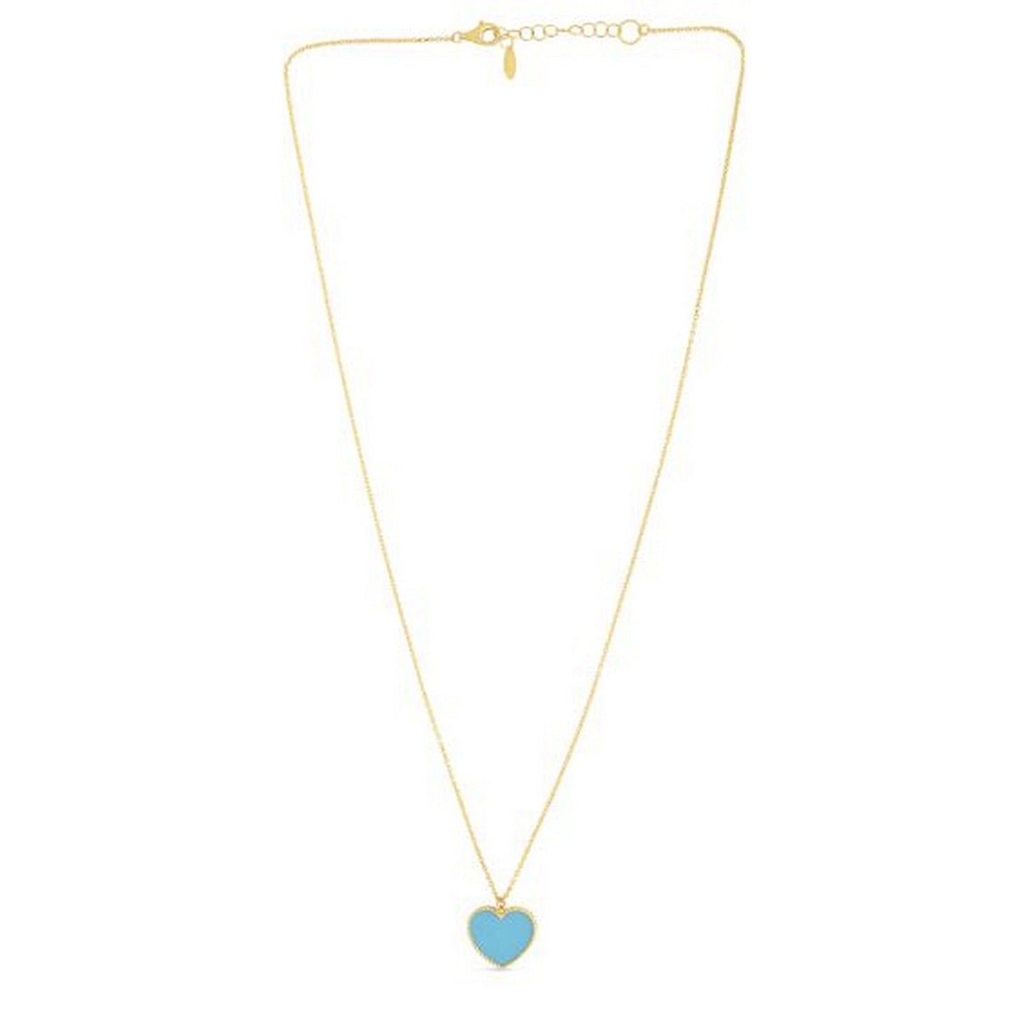 14k Yellow Gold High Polish Heart Turquoise Paste Necklace