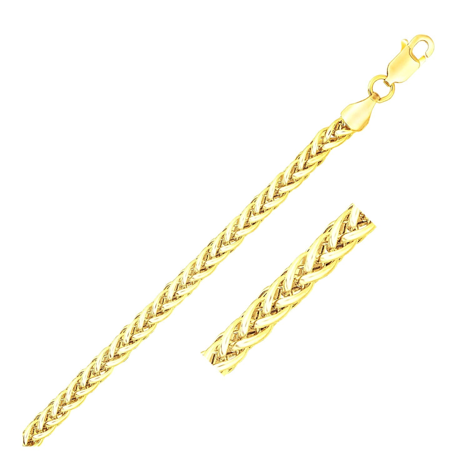 14k Yellow Gold Light Weight Wheat Bracelet (3.20 mm) in a sleek high-contrast midnight luxury editorial style