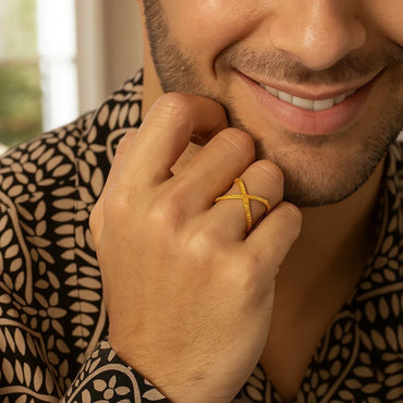 14k Yellow Gold Textured X Profile Ring