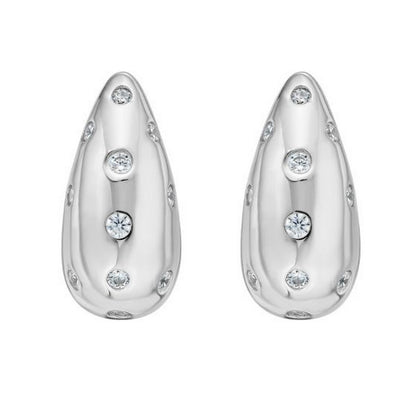 Sterling Silver Puffed Raindrop with Cubic Zirconia Stones Earrings