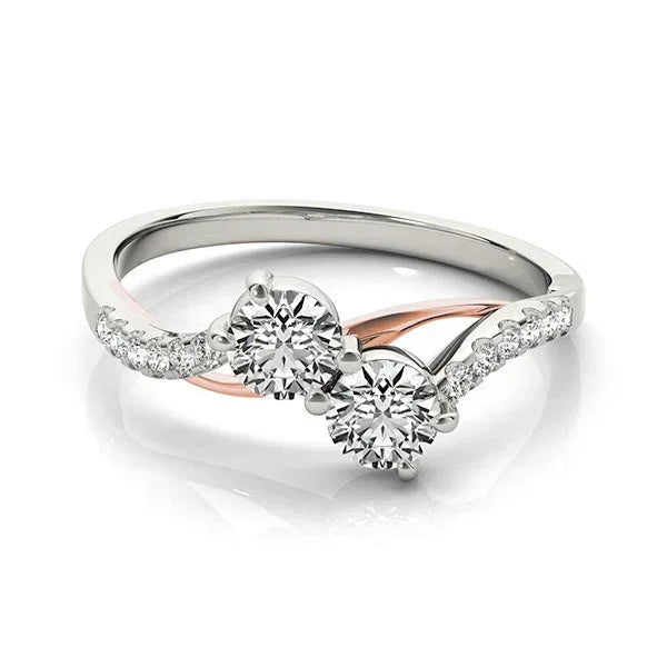 Two Stone Diamond Ring with Curved Band in 14k White And Rose Gold (5/8 cttw) - Peelerie