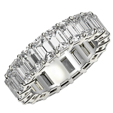 Emerald Cut Lab Grown Diamond Eternity Ring in 14k White Gold (7 cttw FG/VS2) in a sleek high-contrast midnight luxury editor