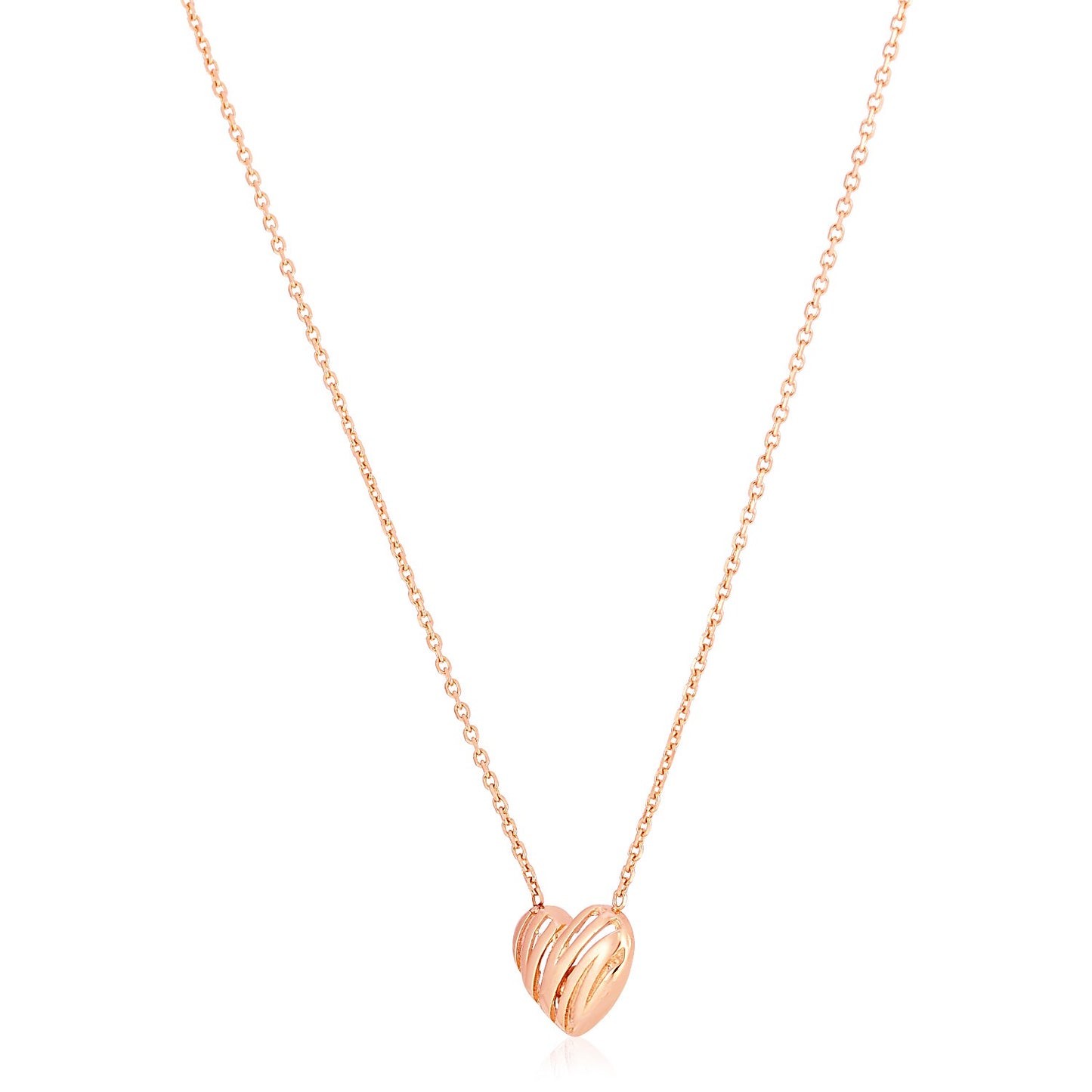 14k Rose Gold High Polish Scribbles Heart Necklace in a sleek high-contrast midnight luxury editorial style