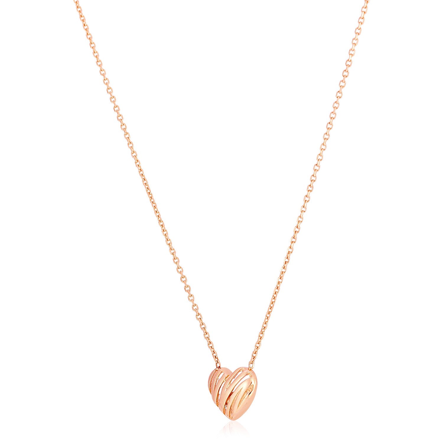 14k Rose Gold High Polish Scribbles Heart Necklace in a sleek high-contrast midnight luxury editorial style