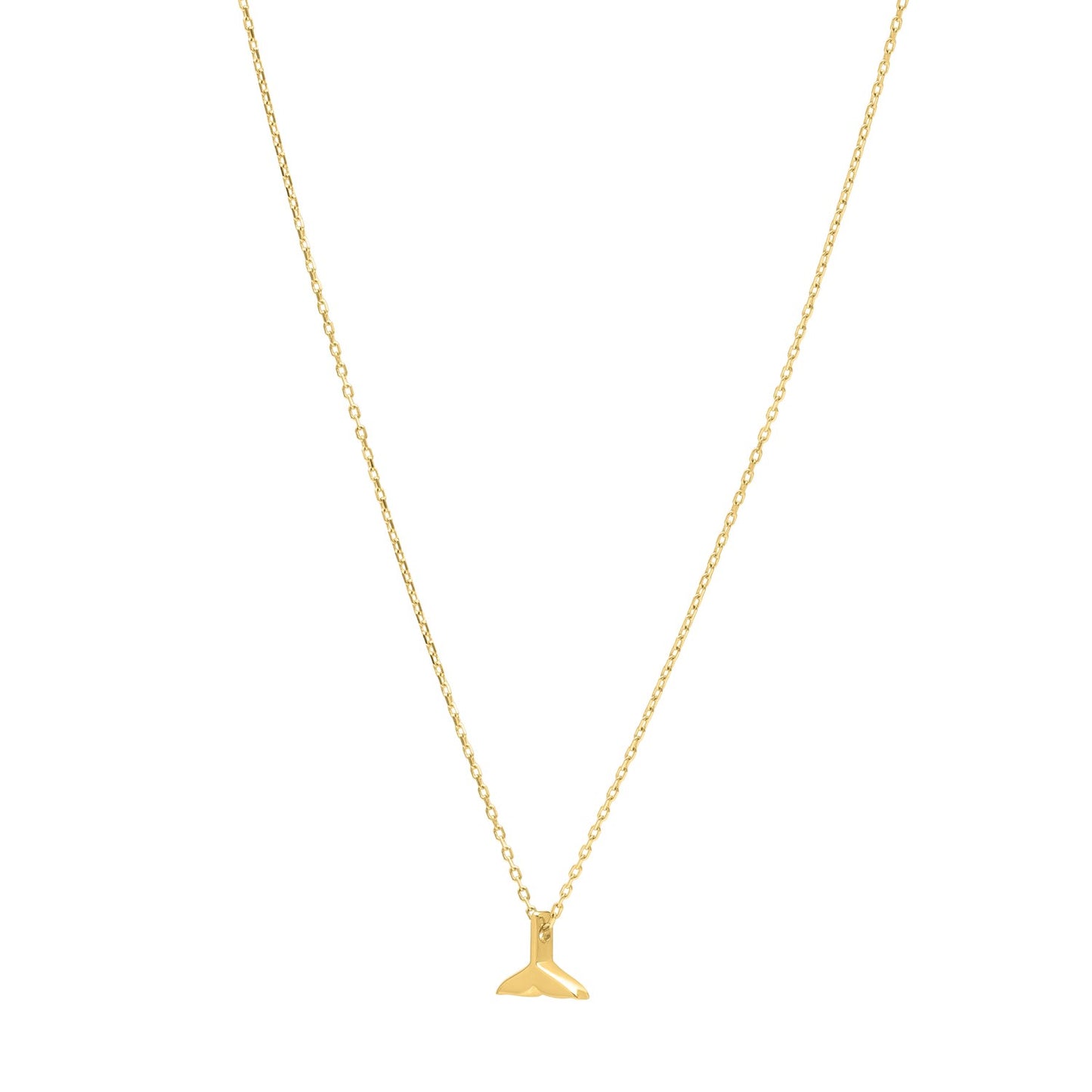 Whale Tail Necklace in 14K Yellow Gold in a sleek high-contrast midnight luxury editorial style